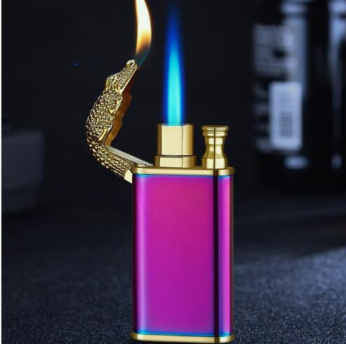 wholesaler fancy custom logo double flame dragon cool smoking cigarette refillable gas torch  lighters