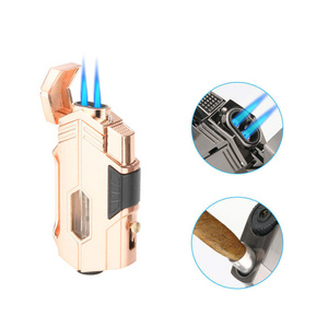 Wholesale inflatable torch lighter  jet flame cigar lighter with cigar knife/refillable butane gas