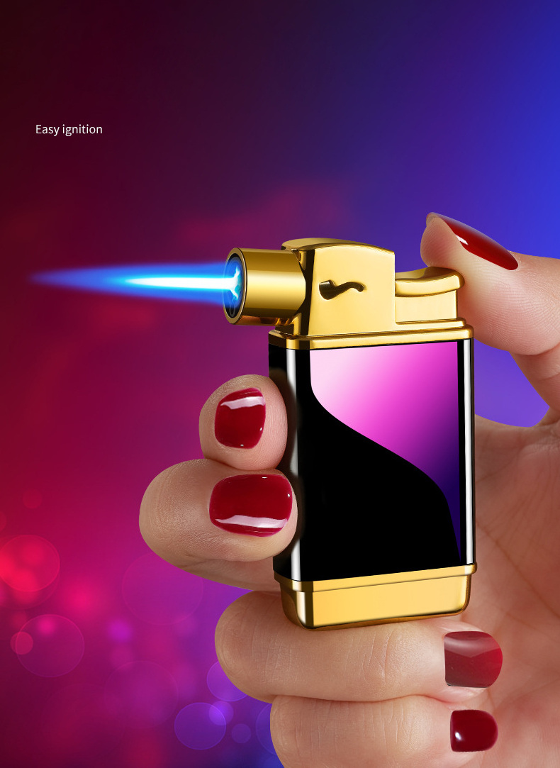 Creative metal inflatable lighter blue flame straight to the creative fashion male gift windproof lighter