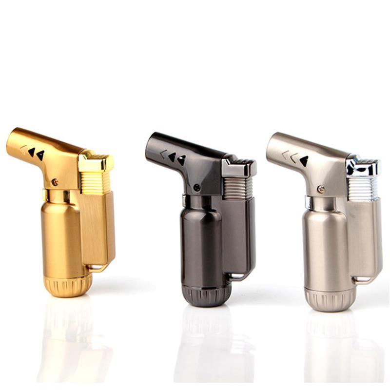 Customized Logo Portable Creative Small  Butane Gas Cigar Torch Lighter Windproof refillable Jet Gun Lighter with Fire Lock