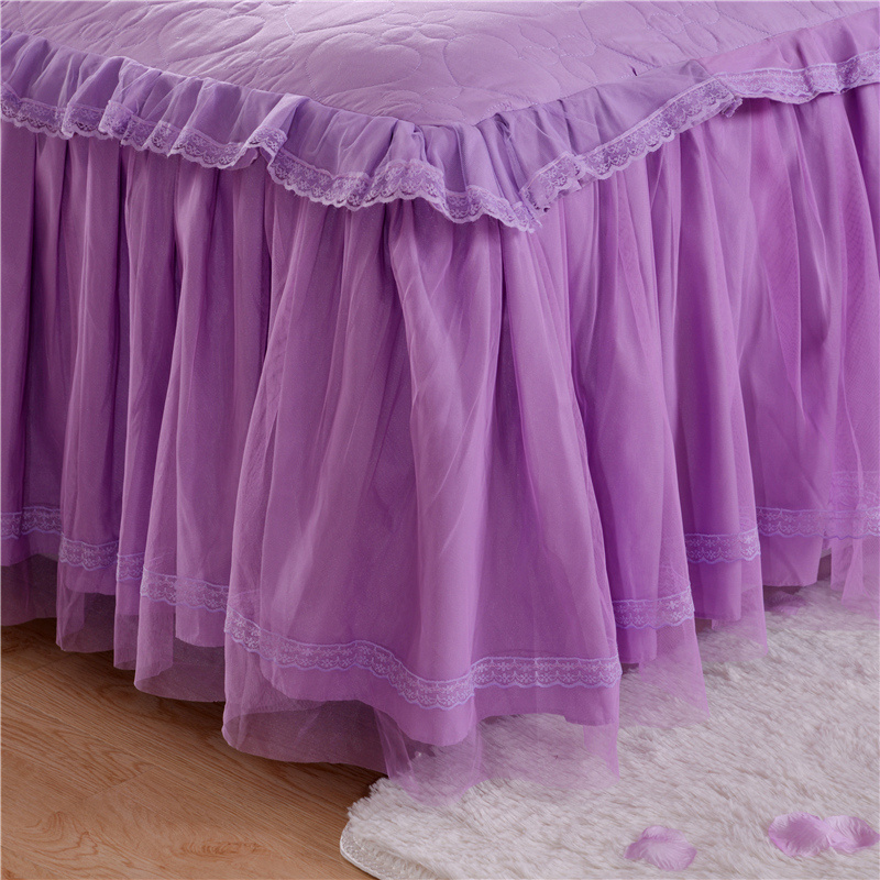 Hot sale European style  cotton lace edge 4 pieces purple bedding set textiles bedroom bed skirt bedding set