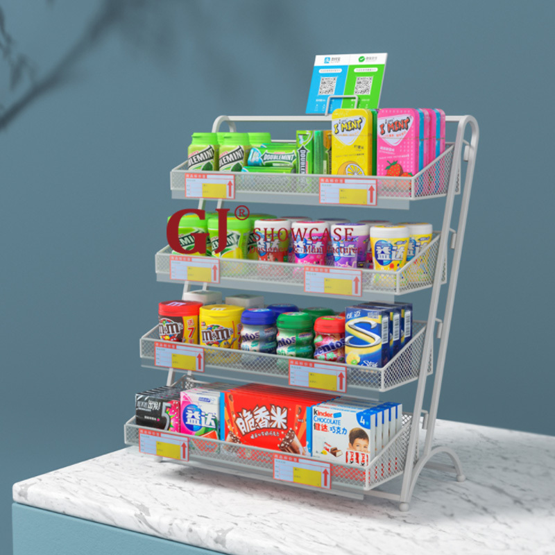 Mini marketing display rack on cashier counter promotion candy snack small goods display stand shelf