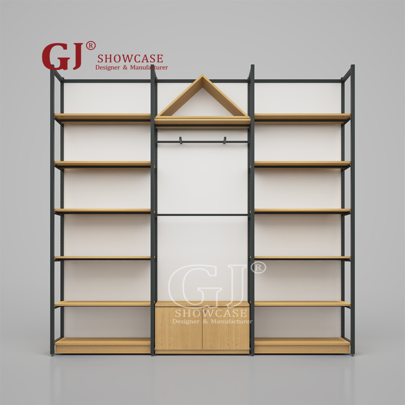 Wholesale New Clothes Shelf Wood Black Men's Clothing Store Furniture Boutique Shelves Display Kids Garment Rack