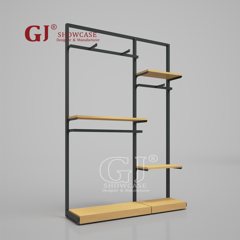 Wholesale New Clothes Shelf Wood Black Men's Clothing Store Furniture Boutique Shelves Display Kids Garment Rack