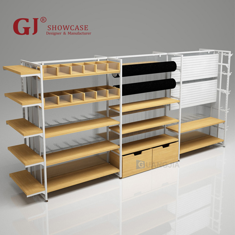 Wholesale retail cosmetics metal minisos gondola display shelf for supermarket miniso shop display island gift store design