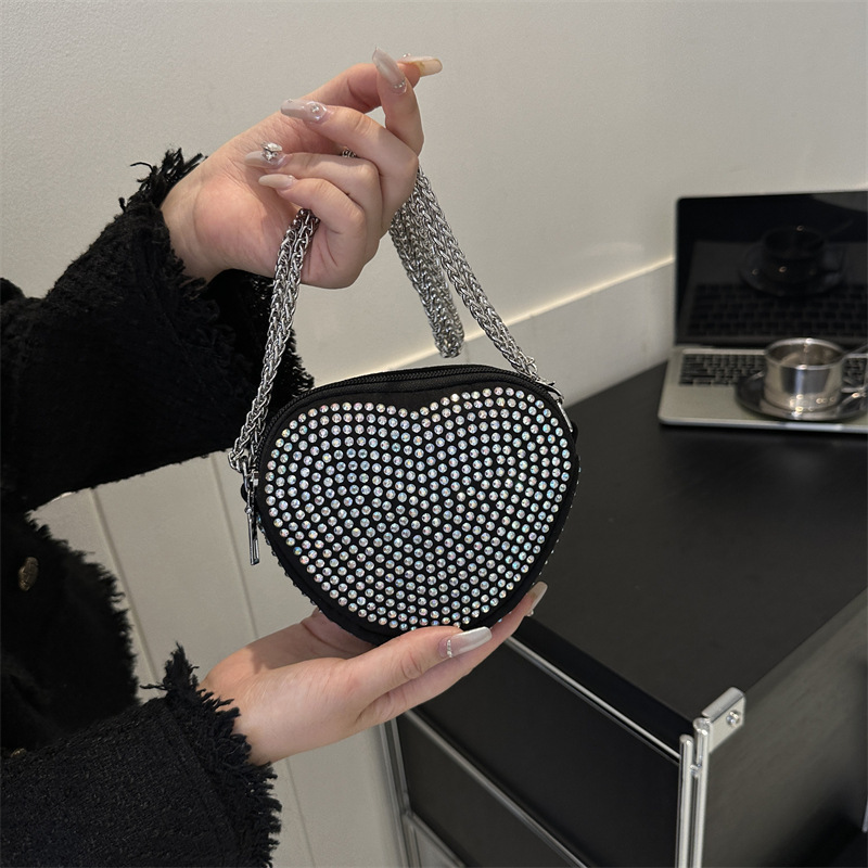 Fashion Valentines Heart Bright Diamond Bags Heart Shape Bag  Valentines Day Gift Shoulder Bag