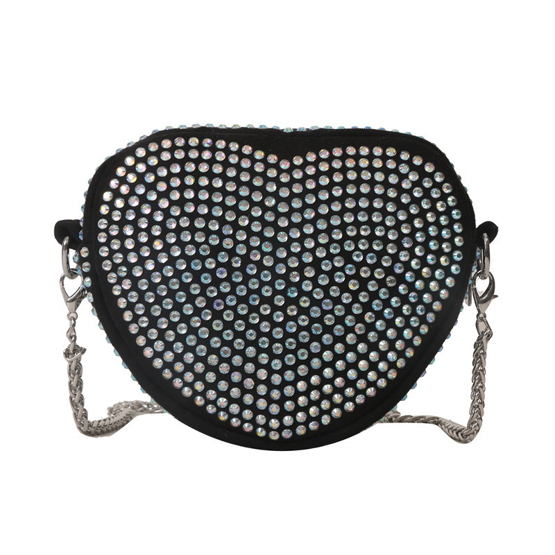 Fashion Valentines Heart Bright Diamond Bags Heart Shape Bag  Valentines Day Gift Shoulder Bag