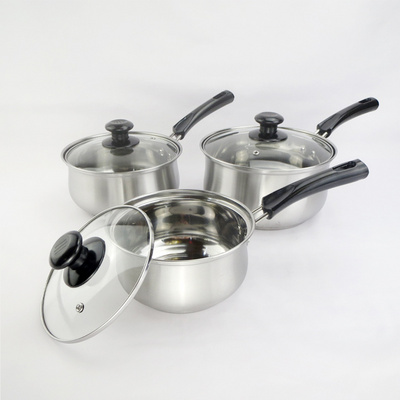 16/18/20cm 3pcs Stainless Steel Milk Pot Sets Small Sauce Soup Pot Noodle Milk Pan Milk Pan Cooking Pot Noodles Food Soup Pan