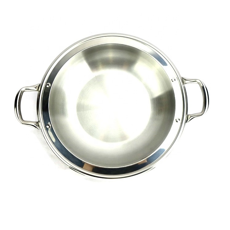 Restaurant Product Two Handle Round Wide Rim Cooking Seafood Paella Pans Stainless Steel Frying Pan for Sale