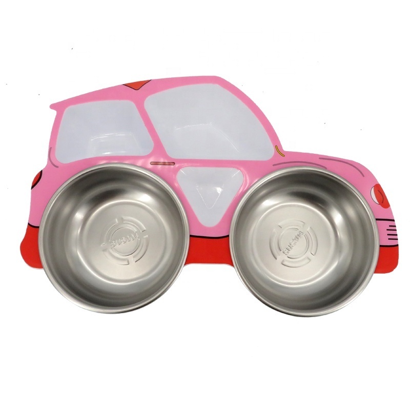 Child Dish Plate Stainless Steel Bowl with Tableware Plastic Car Design for Kids Food Safe Breakfast Serving Dishes