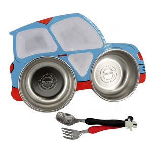 Child Dish Plate Stainless Steel Bowl with Tableware Plastic Car Design for Kids Food Safe Breakfast Serving Dishes