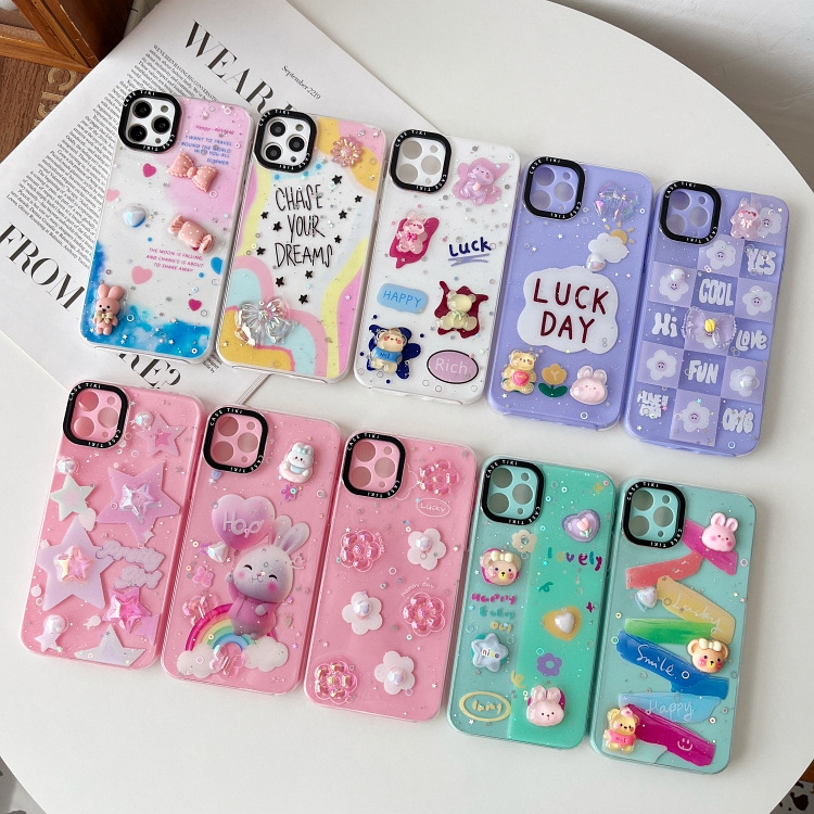 Bright Second-Generation Glue-On Doll Cell Phone Case for iPhone Samsung Xiaomi