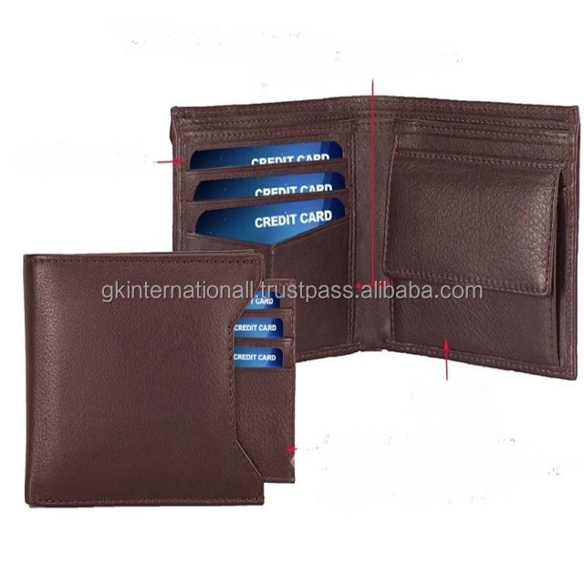 Men's luxury handmade leather bifold wallet 6 card slots 2 currency and secret compartments coin pocket removable credit card