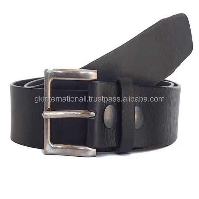 Smooth plain Black leather casual belt for men double ply thick full grain leather belts & accessories at wholesale price