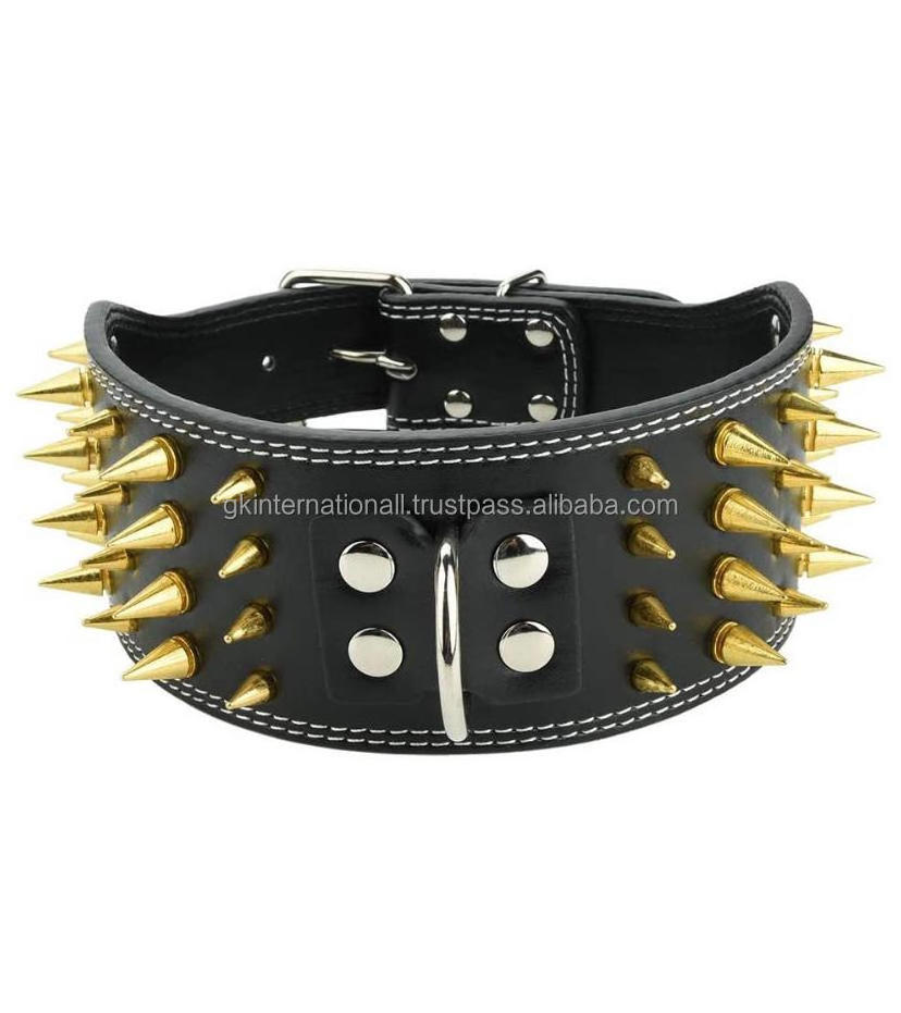 Factory wholesale spike punk cool dog collar puppy high quality dog accessories genuine leather dog collar in all custom sizes