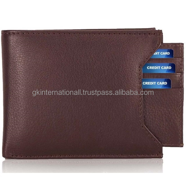 Men's luxury handmade leather bifold wallet 6 card slots 2 currency and secret compartments coin pocket removable credit card