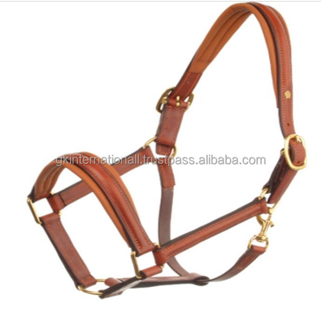 Equestrian horse riding products genuine leather horse halter in Black Brown or Tan finish premium leather padded horse halter