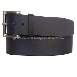 Smooth plain Black leather casual belt for men double ply thick full grain leather belts & accessories at wholesale price