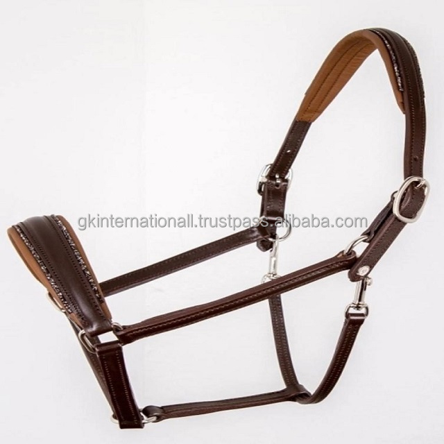 Equestrian horse riding products genuine leather horse halter in Black Brown or Tan finish premium leather padded horse halter