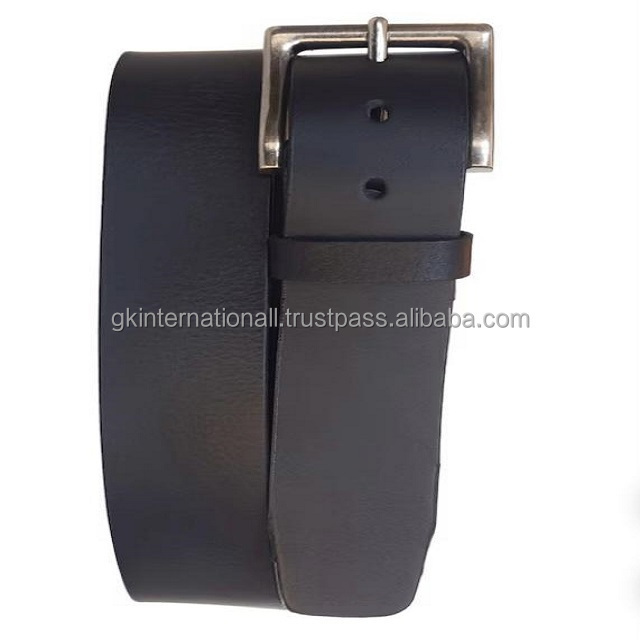 Smooth plain Black leather casual belt for men double ply thick full grain leather belts & accessories at wholesale price