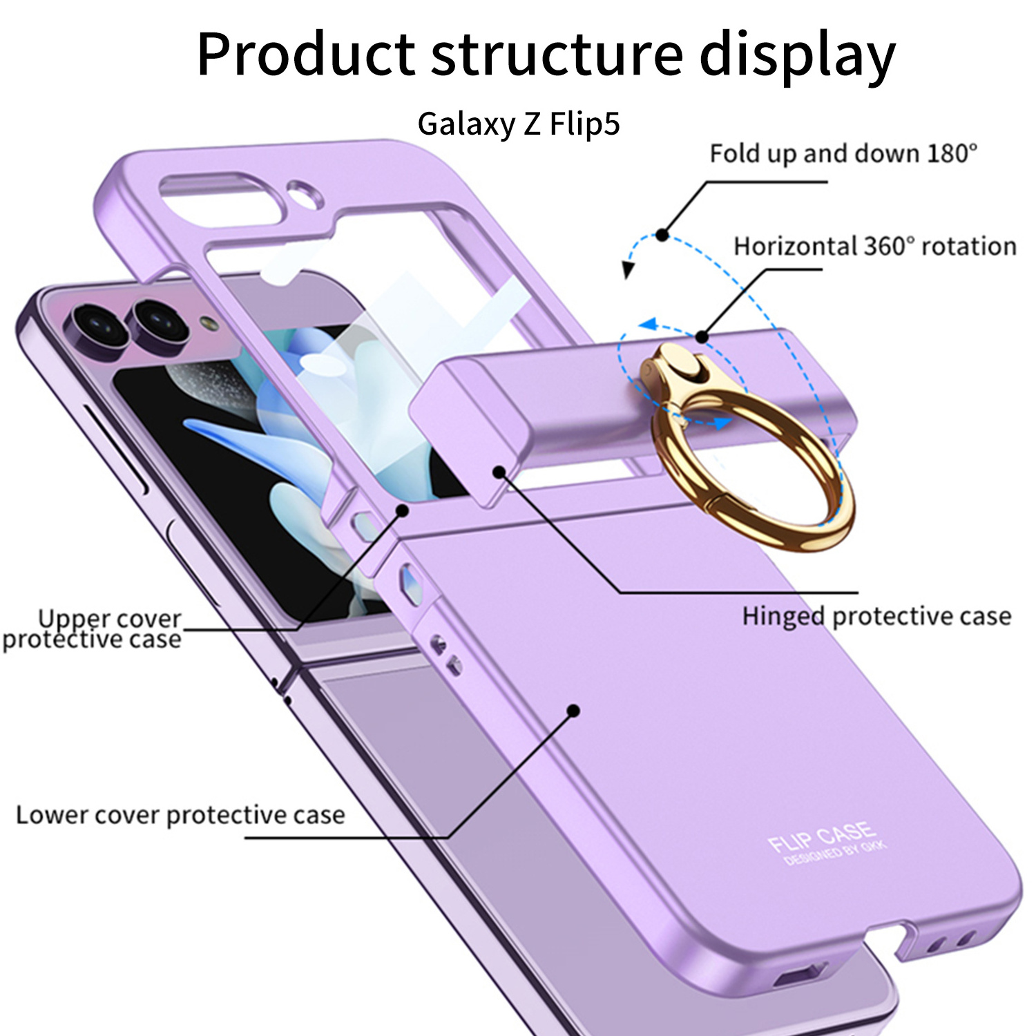 Galaxy z flip5 z flip 4 case PC finger ring folding cell phone case for samsung galaxy z flip 5 z flip 4 pc with hinge ring