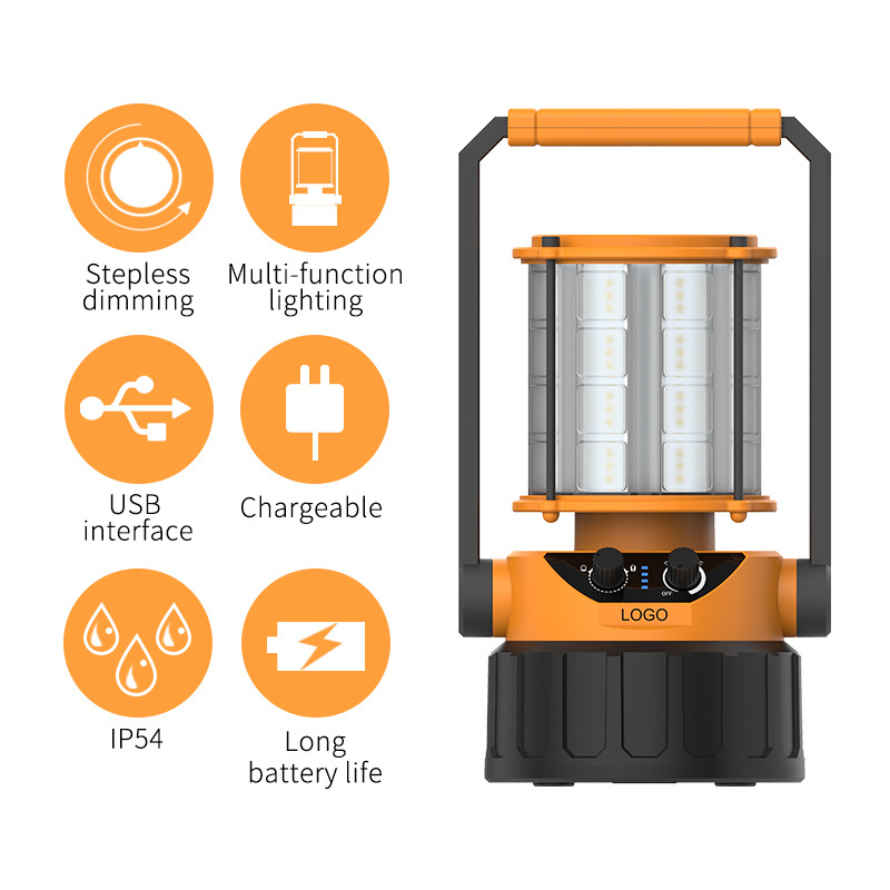 Wholesale portable 48w Spotlight Built-in 18650 battery pack chargeable Warning light outdoor Dimmable Camping Light