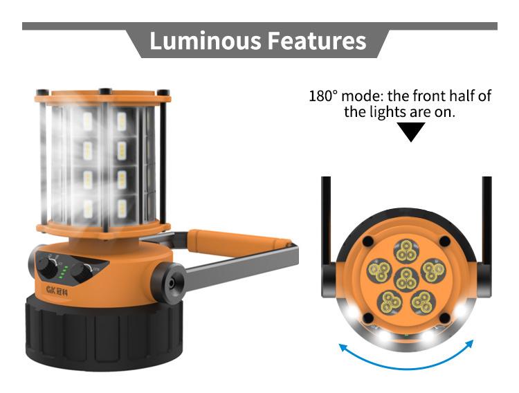 Wholesale portable 48w Spotlight Built-in 18650 battery pack chargeable Warning light outdoor Dimmable Camping Light