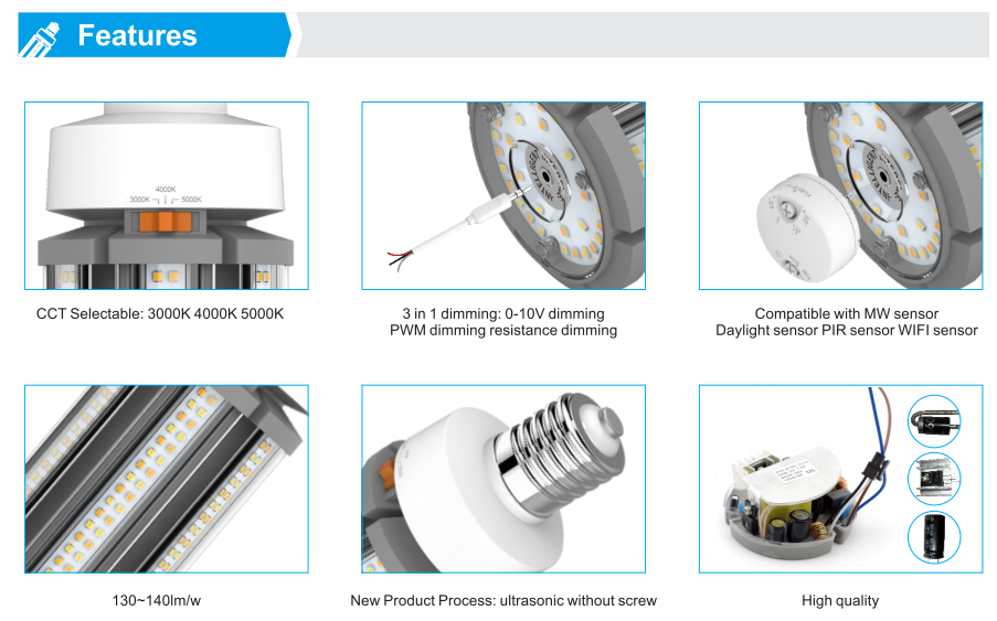 ul corn bulb led lamp e39 e40 e27 110v led bulbs 6500k smart e27 led park post top e26 light