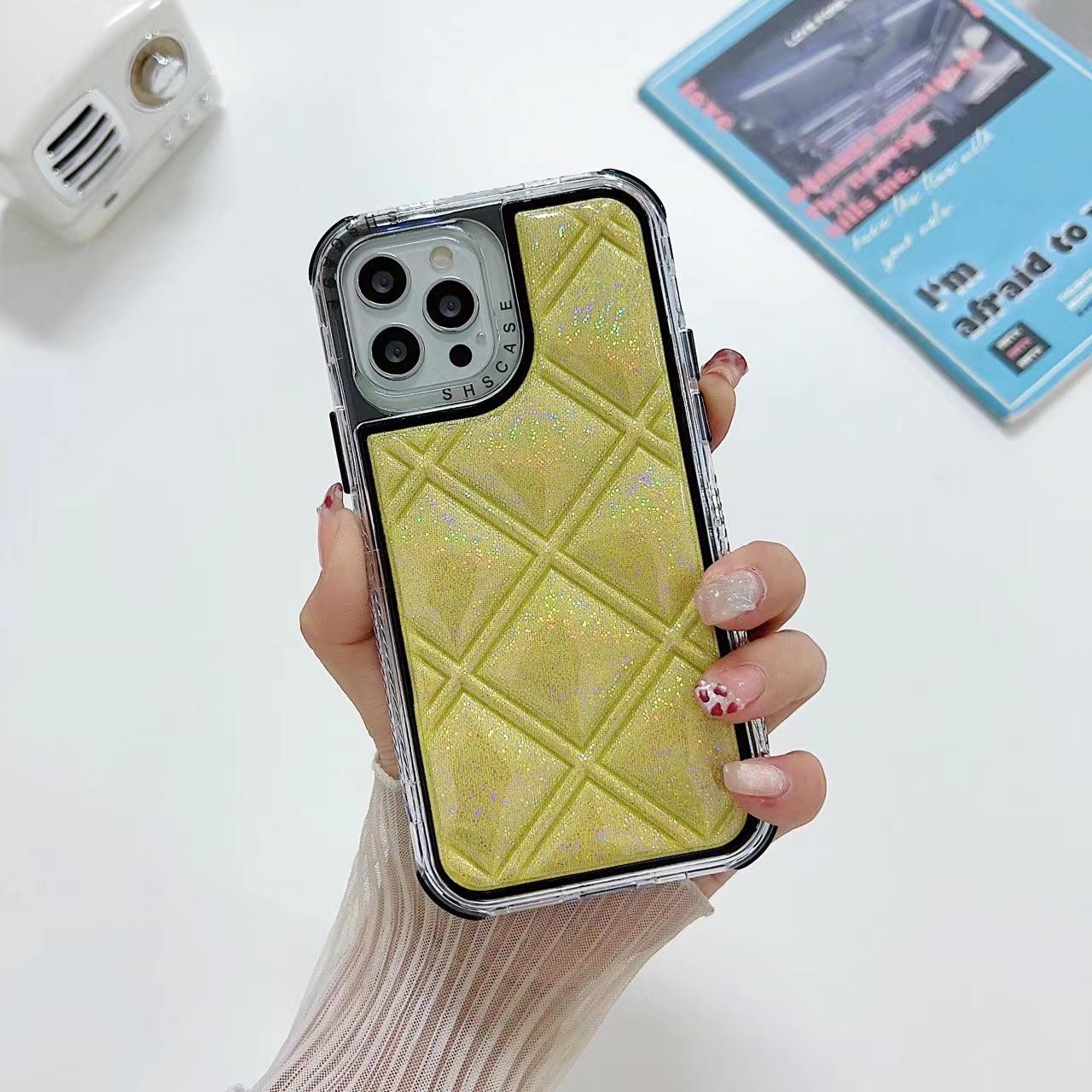 Dream Three-In-One Laser Large Plaid Skin Veneer Cell Phone Case for iPhone Samsung Xiaomi