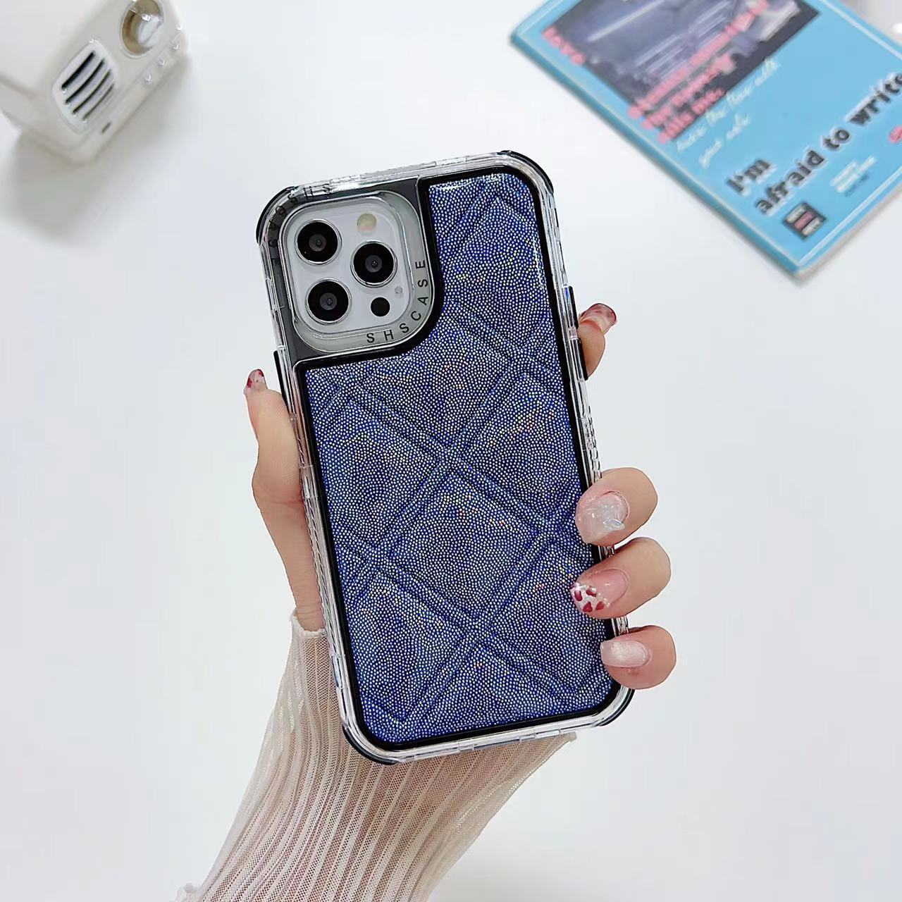 Dream Three-In-One Laser Large Plaid Skin Veneer Cell Phone Case for iPhone Samsung Xiaomi