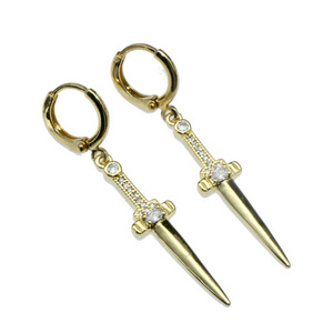 Unique Design 18K Gold Plated Dagger sword Pendants Dangle Hoop Earrings For women girl