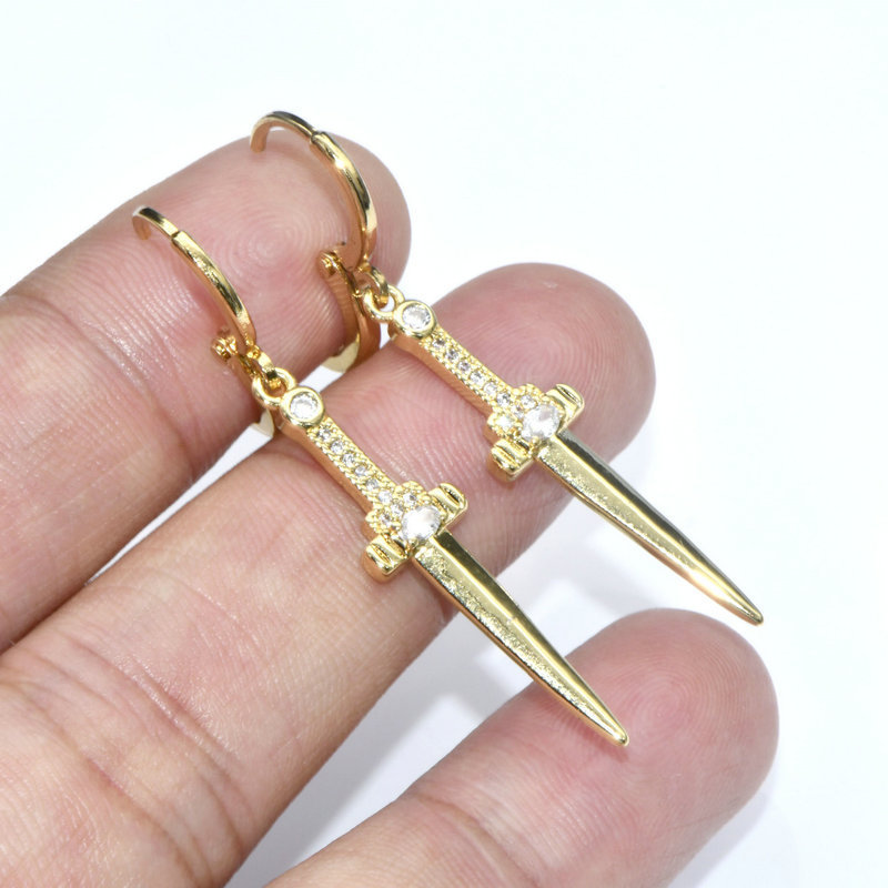 Unique Design 18K Gold Plated Dagger sword Pendants Dangle Hoop Earrings For women girl