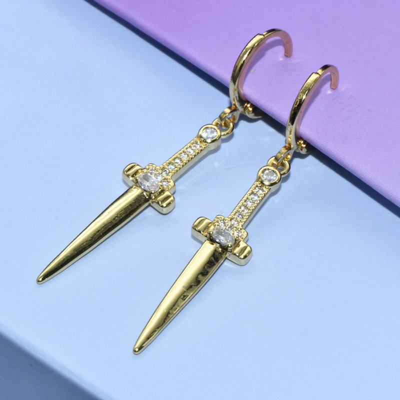 Unique Design 18K Gold Plated Dagger sword Pendants Dangle Hoop Earrings For women girl