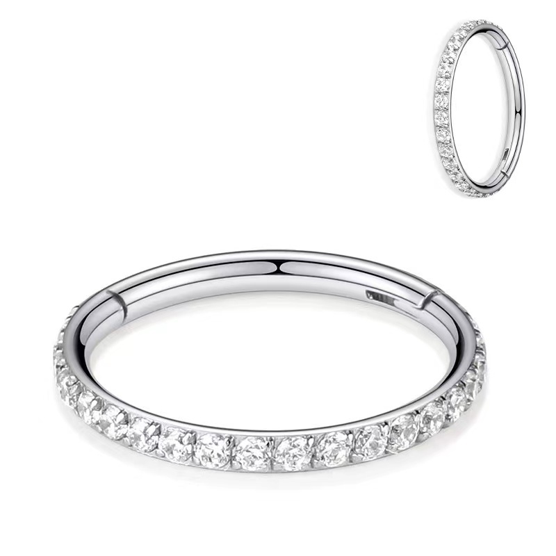 Water Proof Nickel Free Gold Plated 316L Stainless Steel CZ Setting Round Nose Ring for Women Men