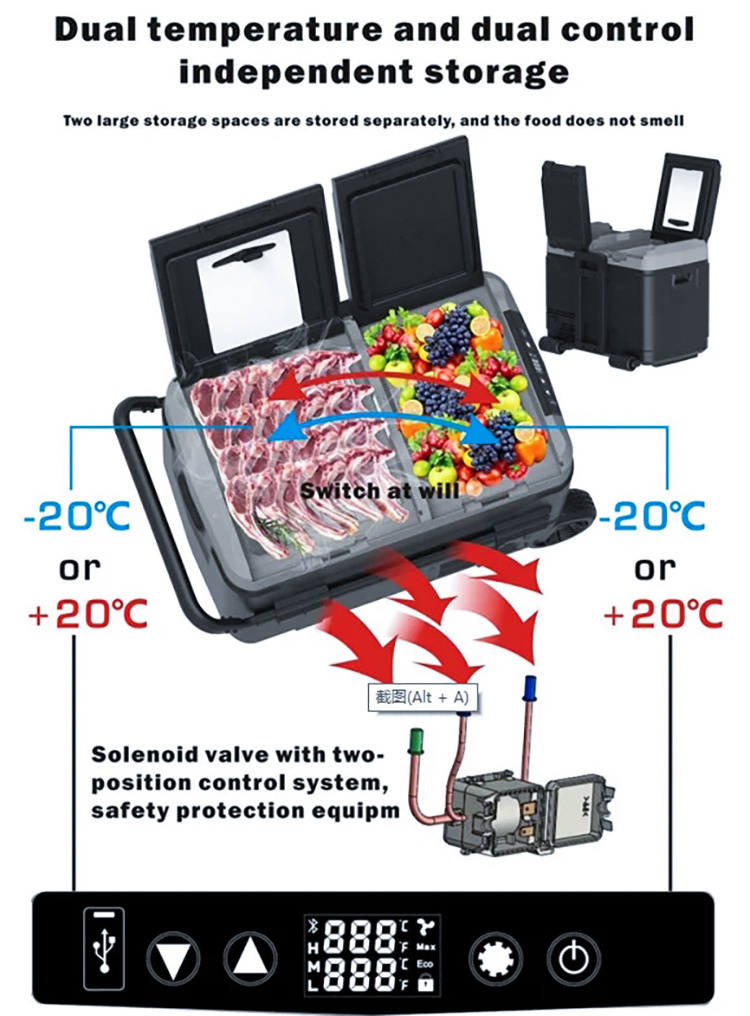 30L 40L 50L Portable Camping Car Freezer Fridges dual zone Refrigerator With Wheels And Handle