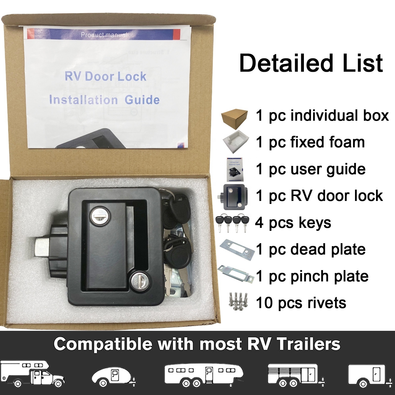 Ganlandy RV Lock, RV Door Latch, Travel Trailer Door Latch Handle with Keys