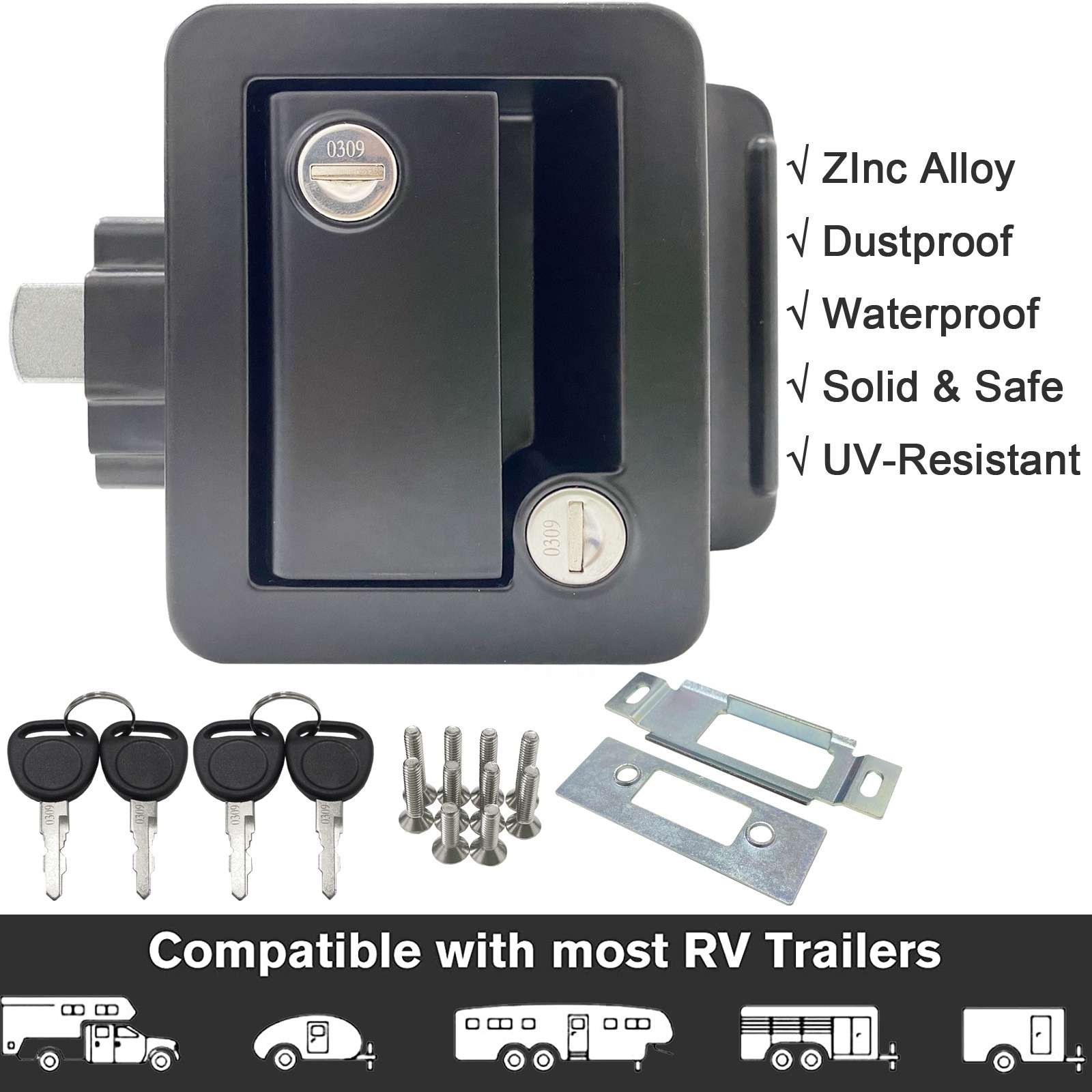 Ganlandy RV Lock, RV Door Latch, Travel Trailer Door Latch Handle with Keys