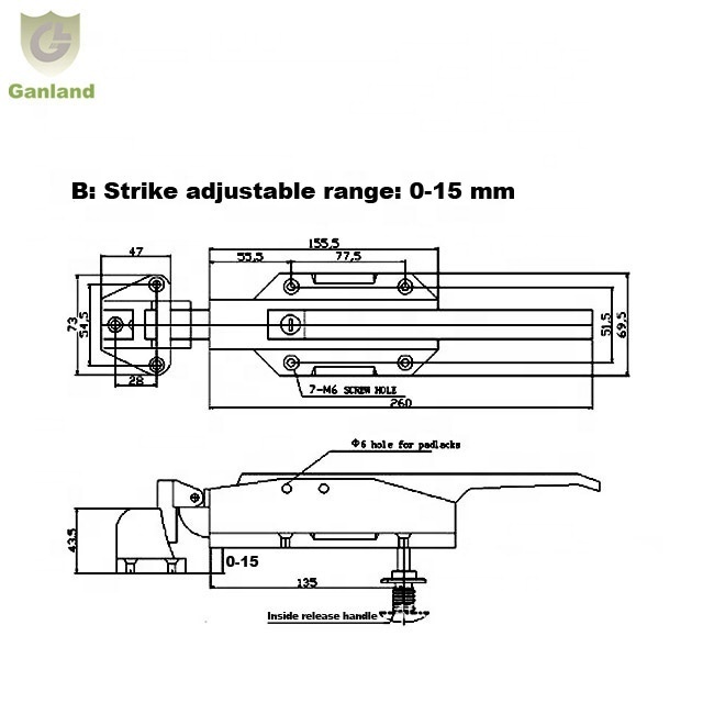 GL-18218-B Heavy Duty Walk In Door Latch With Offset Strike And Lock