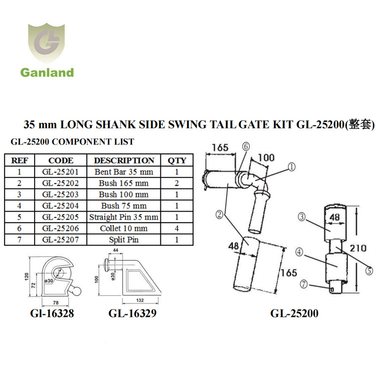 Heavy Duty Tipple TailGate Parts Side Swing Tailgate Hinge Assembly GL-25200