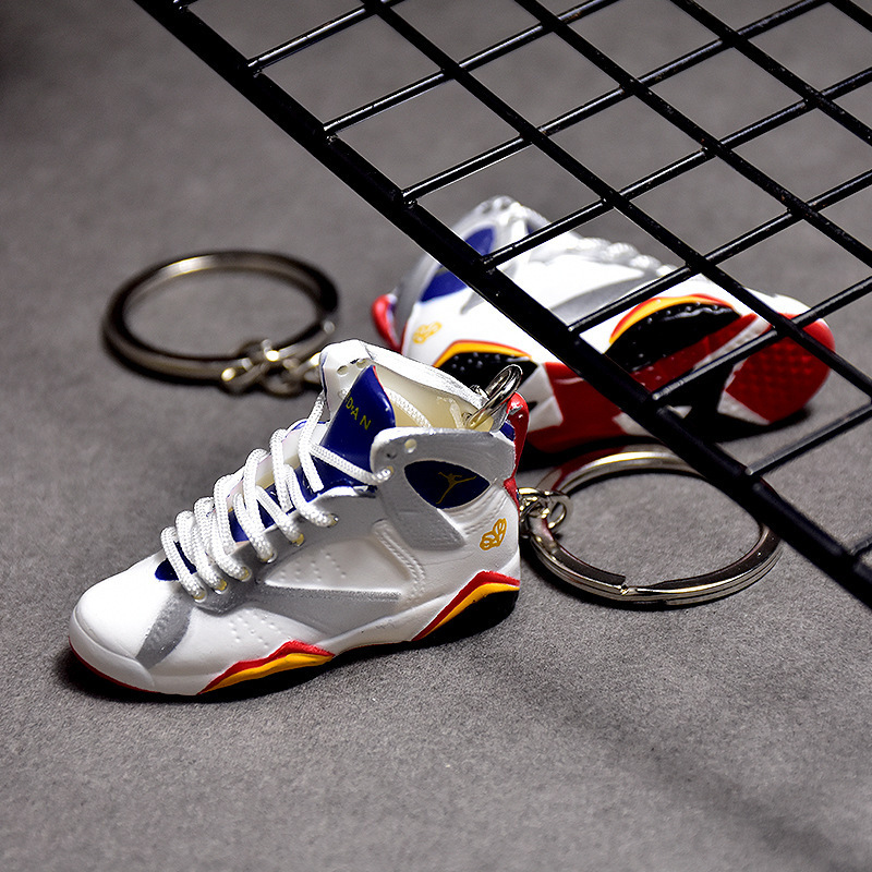 Promotional cute PVC rubber 3D mini sneaker shoesyeezy air jordan6 basketball shoe sneaker keychain with keyring