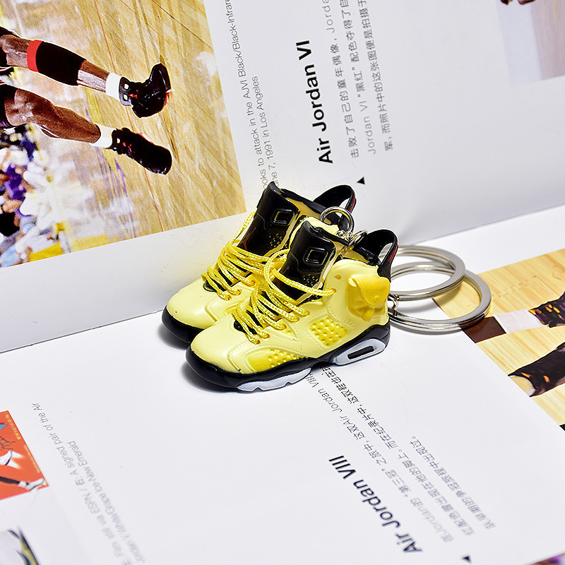 Promotional cute PVC rubber 3D mini sneaker shoesyeezy air jordan6 basketball shoe sneaker keychain with keyring