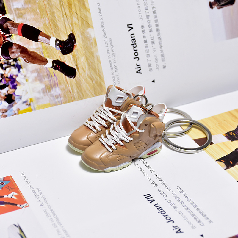 Promotional cute PVC rubber 3D mini sneaker shoesyeezy air jordan6 basketball shoe sneaker keychain with keyring