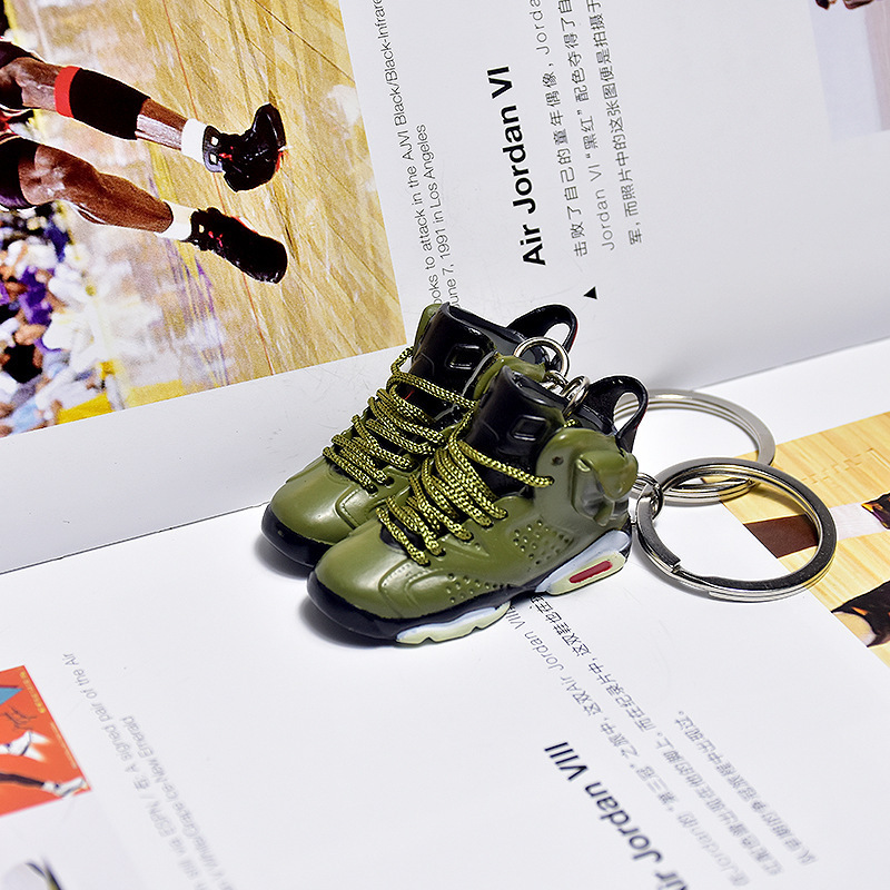 Promotional cute PVC rubber 3D mini sneaker shoesyeezy air jordan6 basketball shoe sneaker keychain with keyring