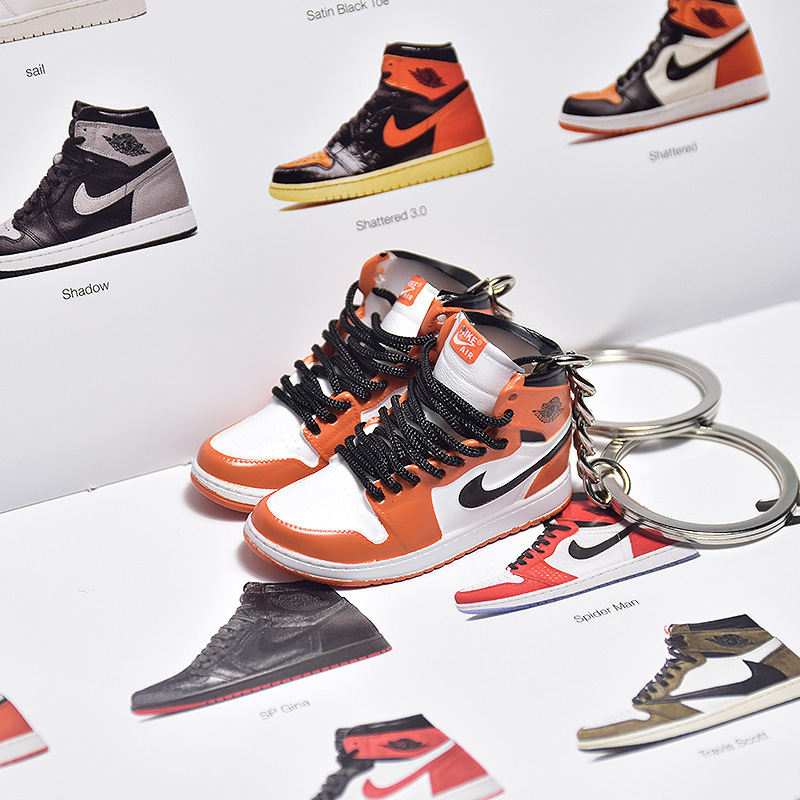 Hot sales air j ordan1 yeezy AJ4 more than 2000 design  mini shoes keychain with box 1/6 bjd 3d sneaker keychain can customized