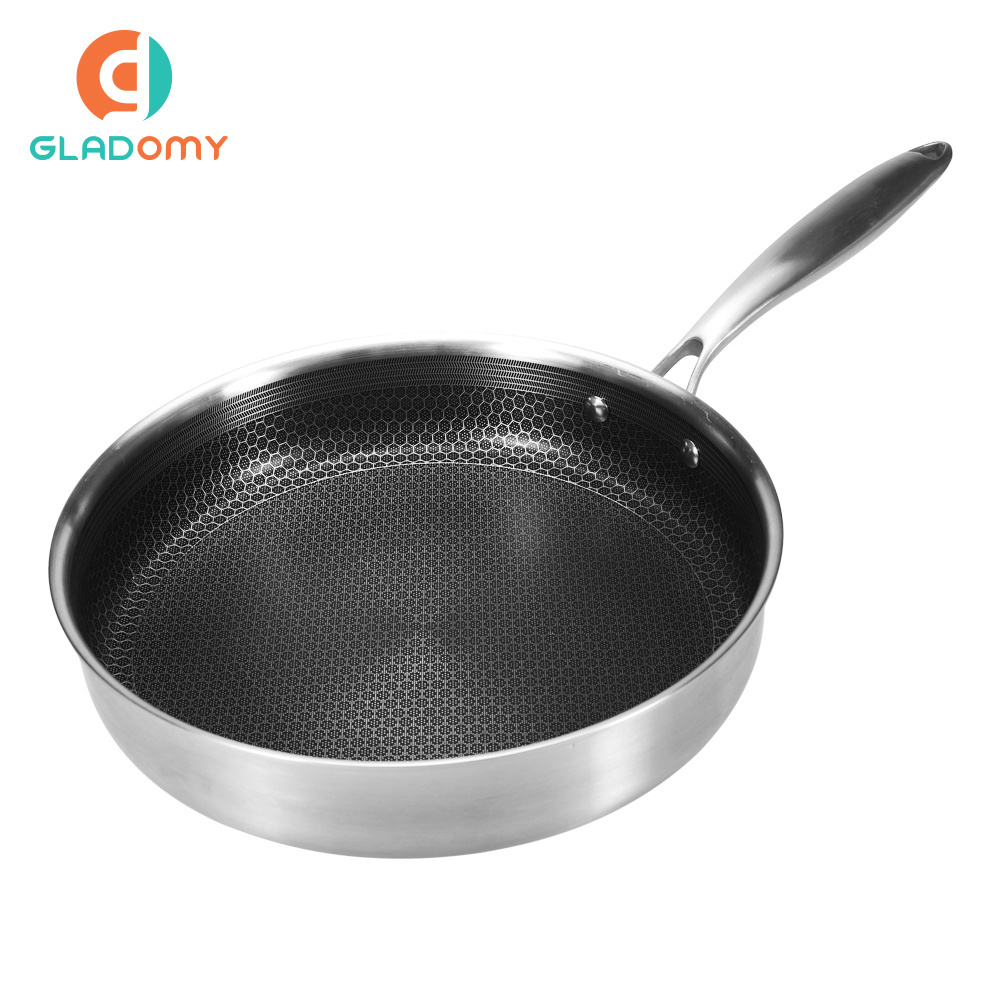 Wholesale 316 304 Stainless Steel Honeycomb Induction  Non Stick Cookware Frying Pan triply cooker 304 multy ply cookware