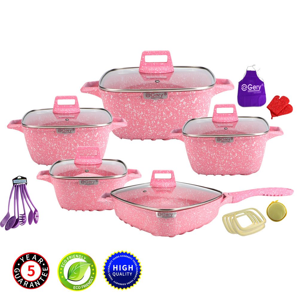 kitchen wear die cast  cookware set cooking pots Pink die cast aluminum pot set