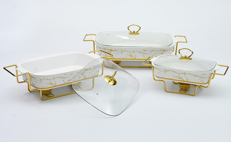 Wholesale Custom gold oval shape casserole Durable marble ceramic soup pot