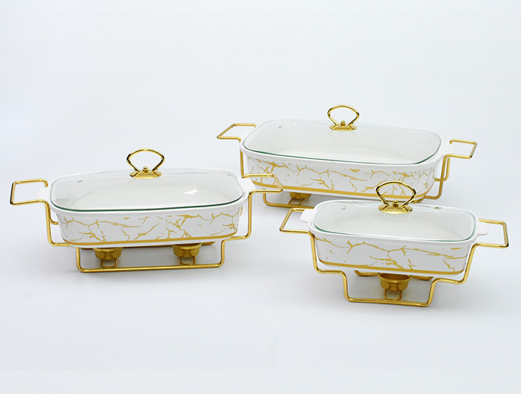 Wholesale Custom gold oval shape casserole Durable marble ceramic soup pot