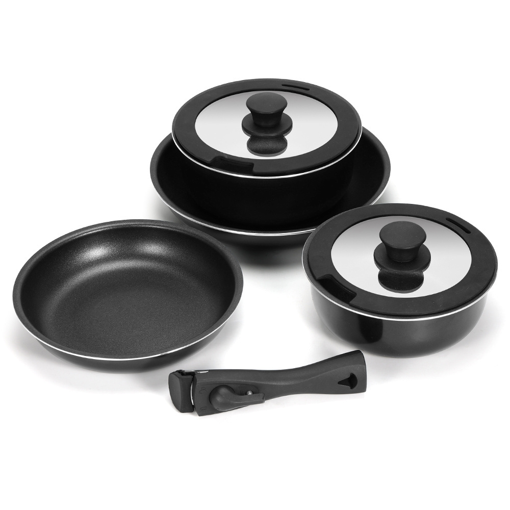 Aluminum frying pans skillets Pan Handle Detachable Pot Handle Removable Handle with Silicone ring glass cover