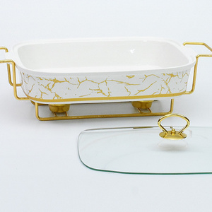 Wholesale Custom gold oval shape casserole Durable marble ceramic soup pot